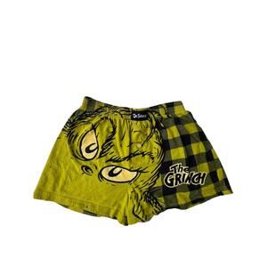 Dr. Seuss Grinch Face Max Face Button Fly Boxer Lounge Shorts, Small
